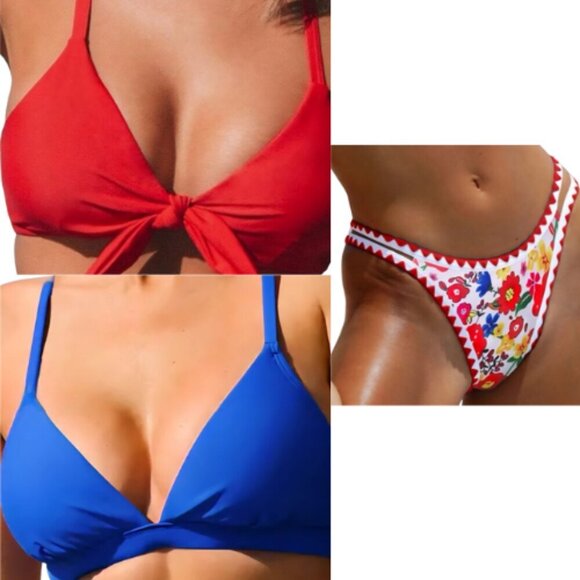 96.🆕3-Piece Bikini Bundle – Cupshe Tops + Floral Cheeky Bottom Size Small - Picture 2 of 8